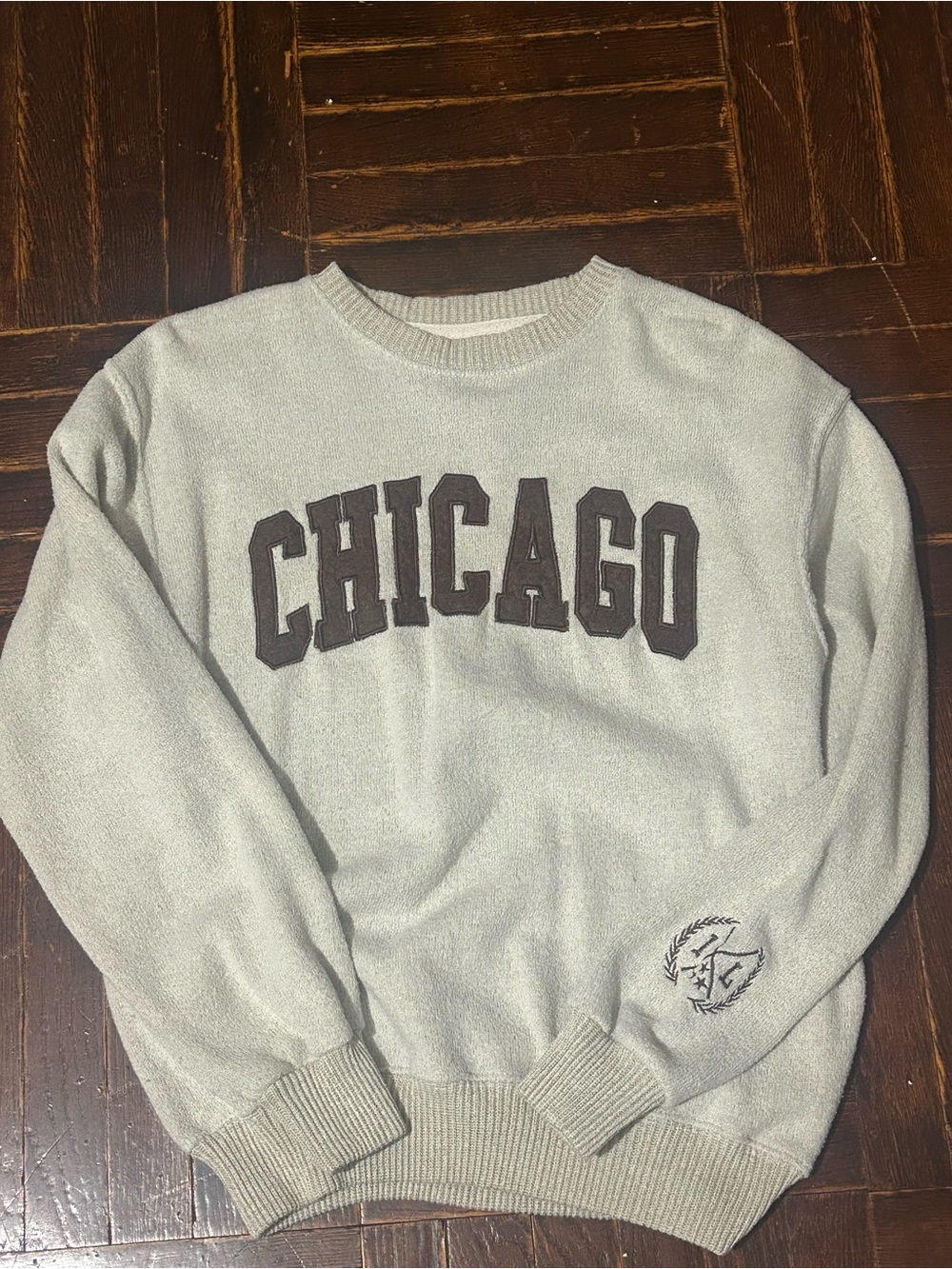 Crewneck Sweater with Chicago Graphic in Light Gray
